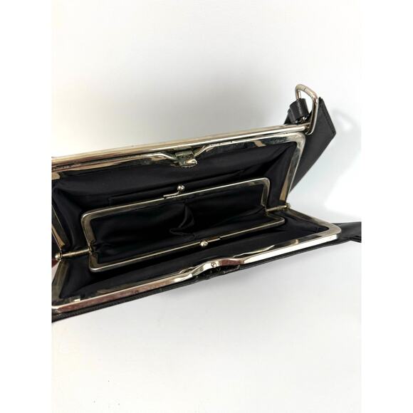 Vintage Lodis Black Shoulder Purse Bag Clip Closure Coin Mod Elegance Chic Retro - Picture 3 of 5